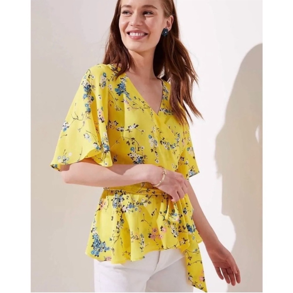 NWOT LOFT Floral Flutter Sleeve Wrap Top